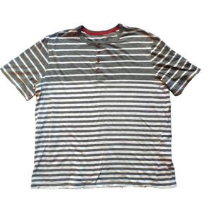 Blind Rooster Shirt Mens XL Henley Short Sleeve Striped Gray White Casual Cotton